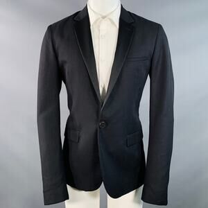 CALVIN KLEIN COLLECTION Size 40 Regular Black Wool Silk Notch Lapel Sport Coat